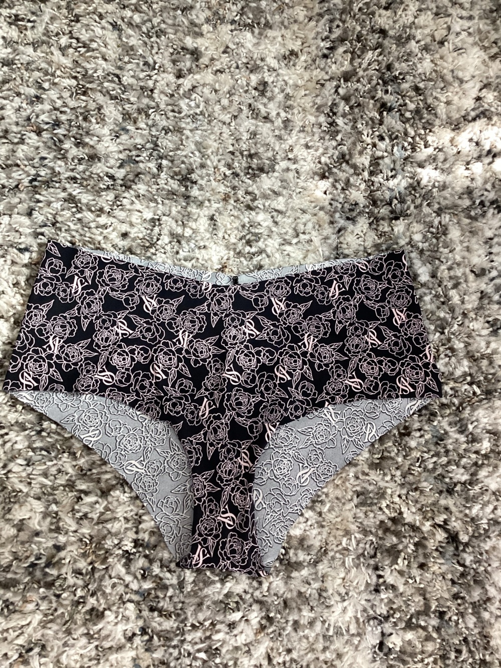 Victoria's Secret Black Hipster Panties with Pink Floral Print